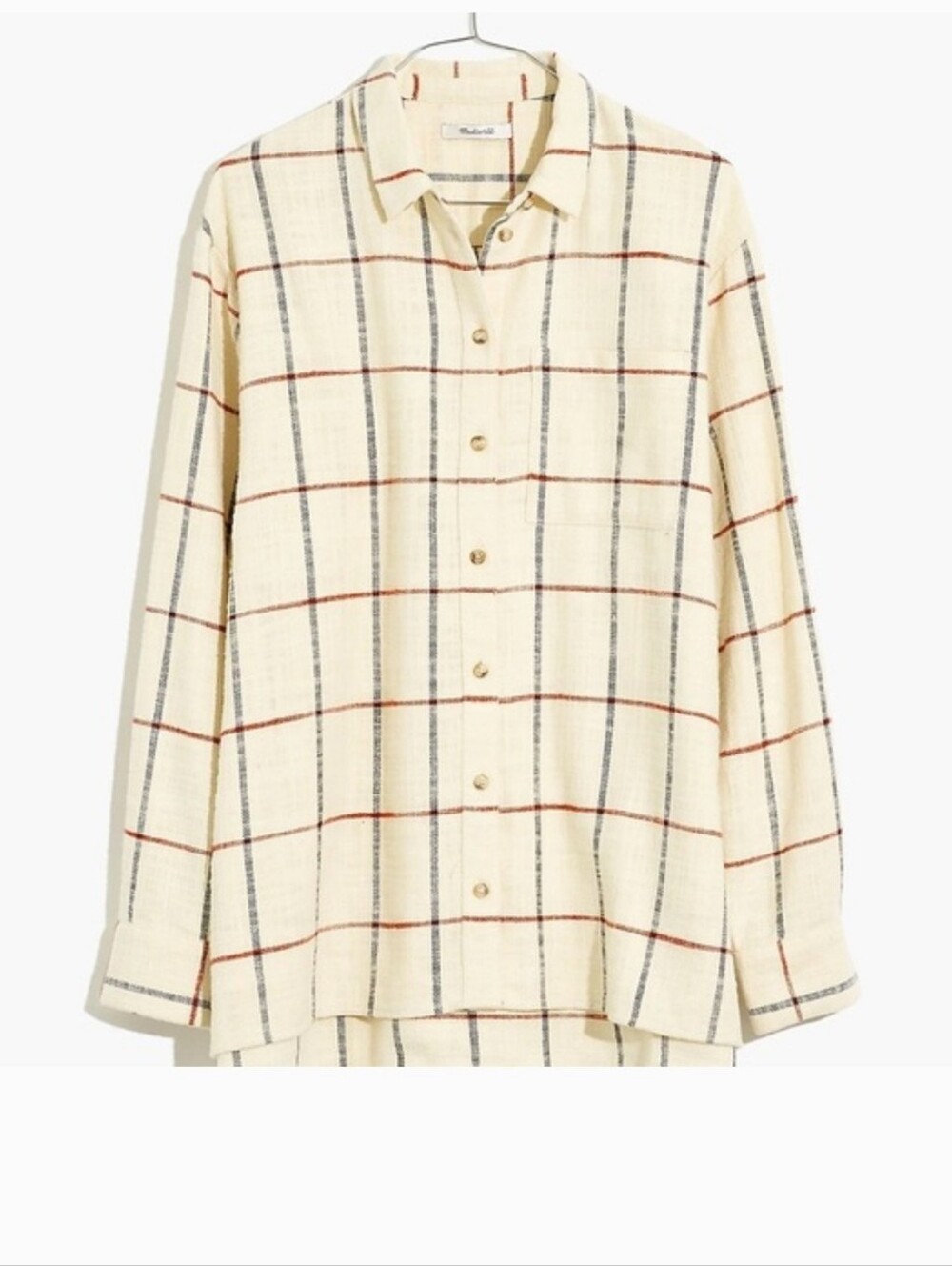 Madewell Windowpane Cotton Ex-boyfriend Cream Plaid Flannel Button-Up Shirt